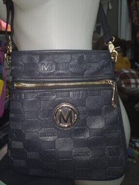 Embossed Blue Manocchio Crossbody with Gold Hardware